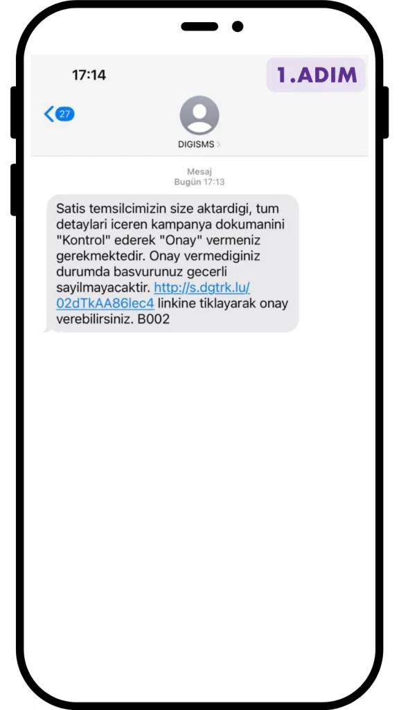 DIGISMS başlıklı SMS mesajındaki bağlantıya tıklama ekranı
